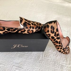 J.Crew Smoking slippers in leopard calf hair NEW